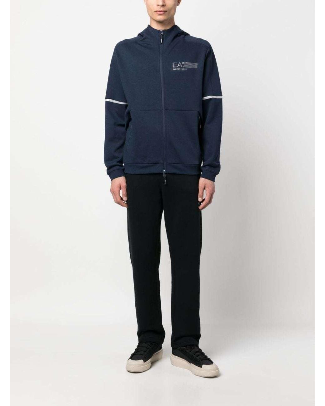 EA7 Blue Logo-Print Zip-Up Hoodie for men