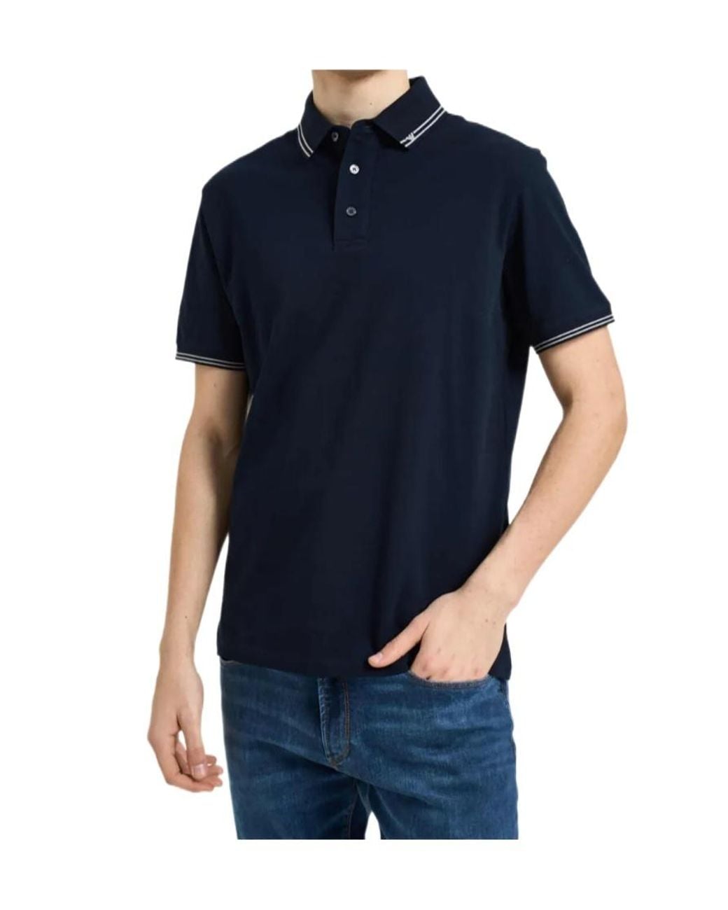 Emporio Armani Blue Stripe Detailed Short-Sleeved Polo Shirt for men