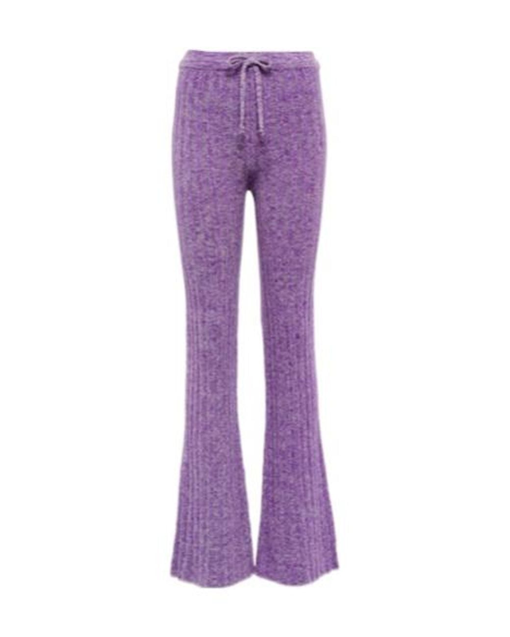 Acne Purple Ribbed-Knit Flared Wool-Blend Pants