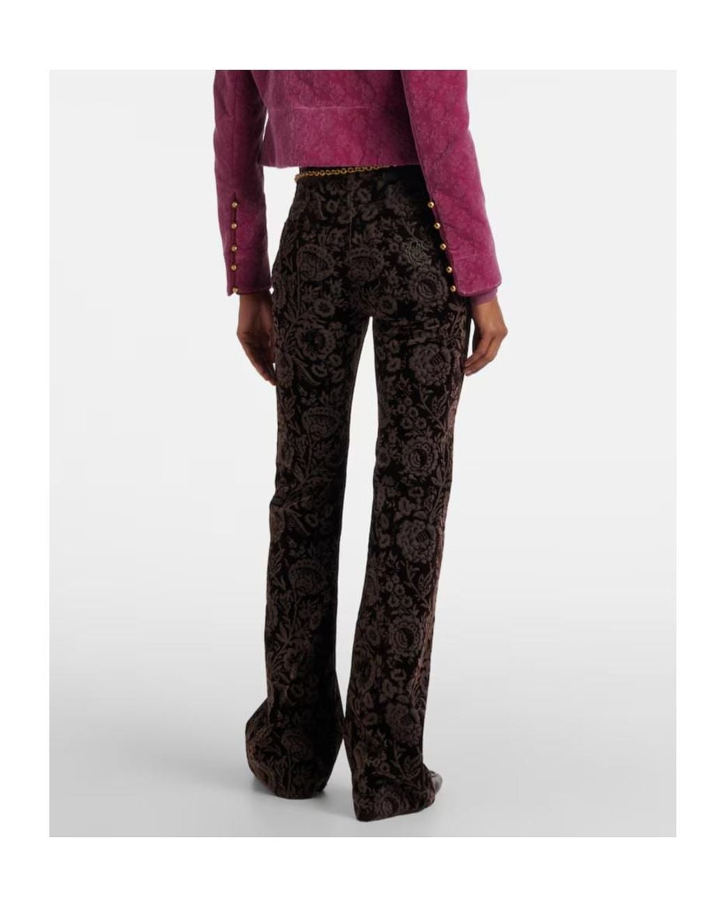 Chloé Black Floral High-Rise Velvet Straight Pants