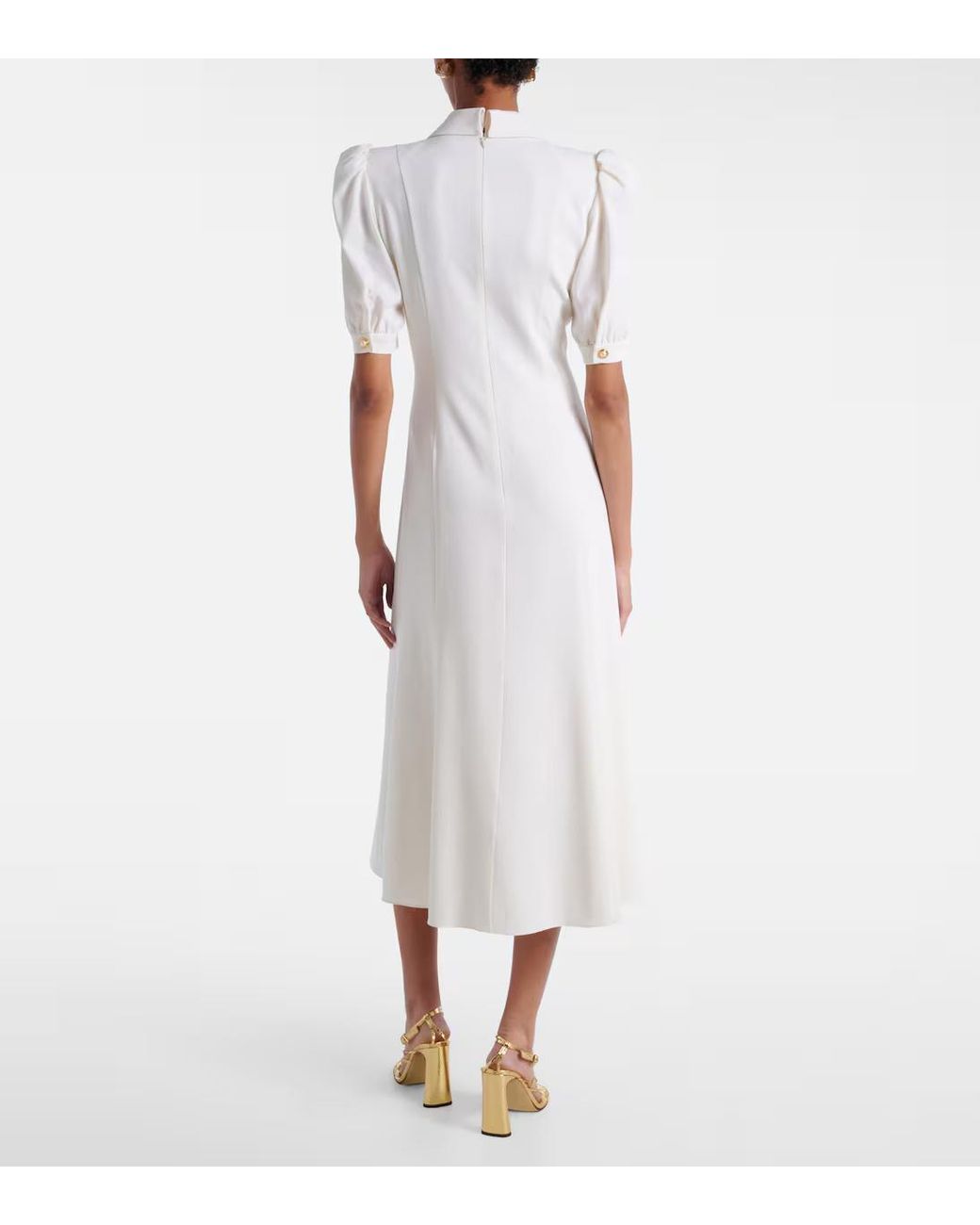 Alessandra Rich White Wool-Blend Crepe Midi Dress