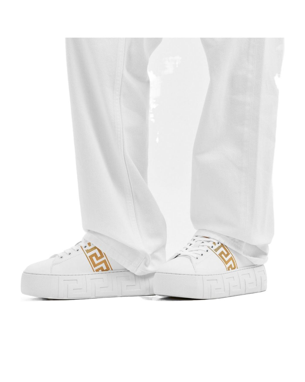 Versace White Solid Color Sneakers