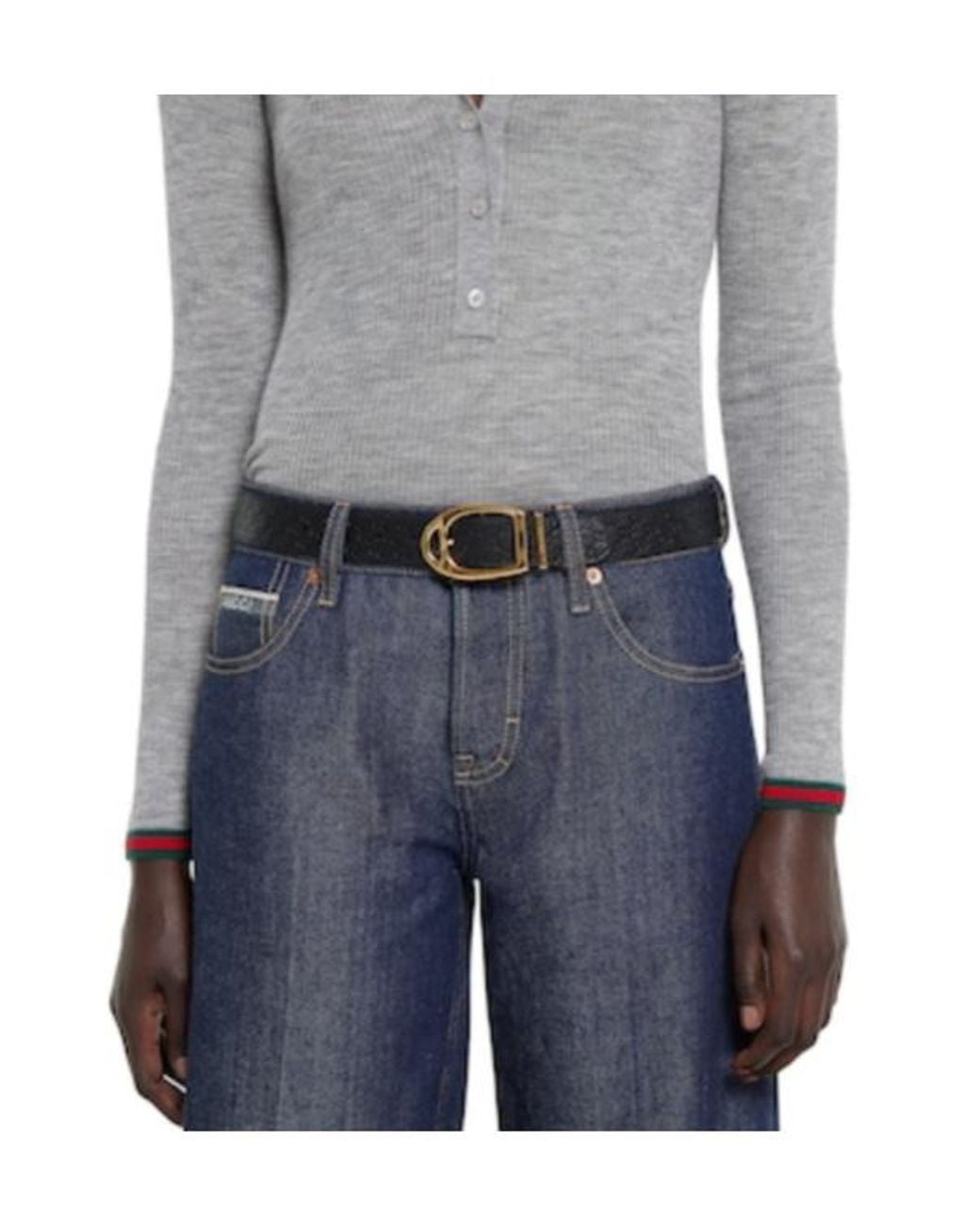 Gucci White Belt With Stirrup Buckle