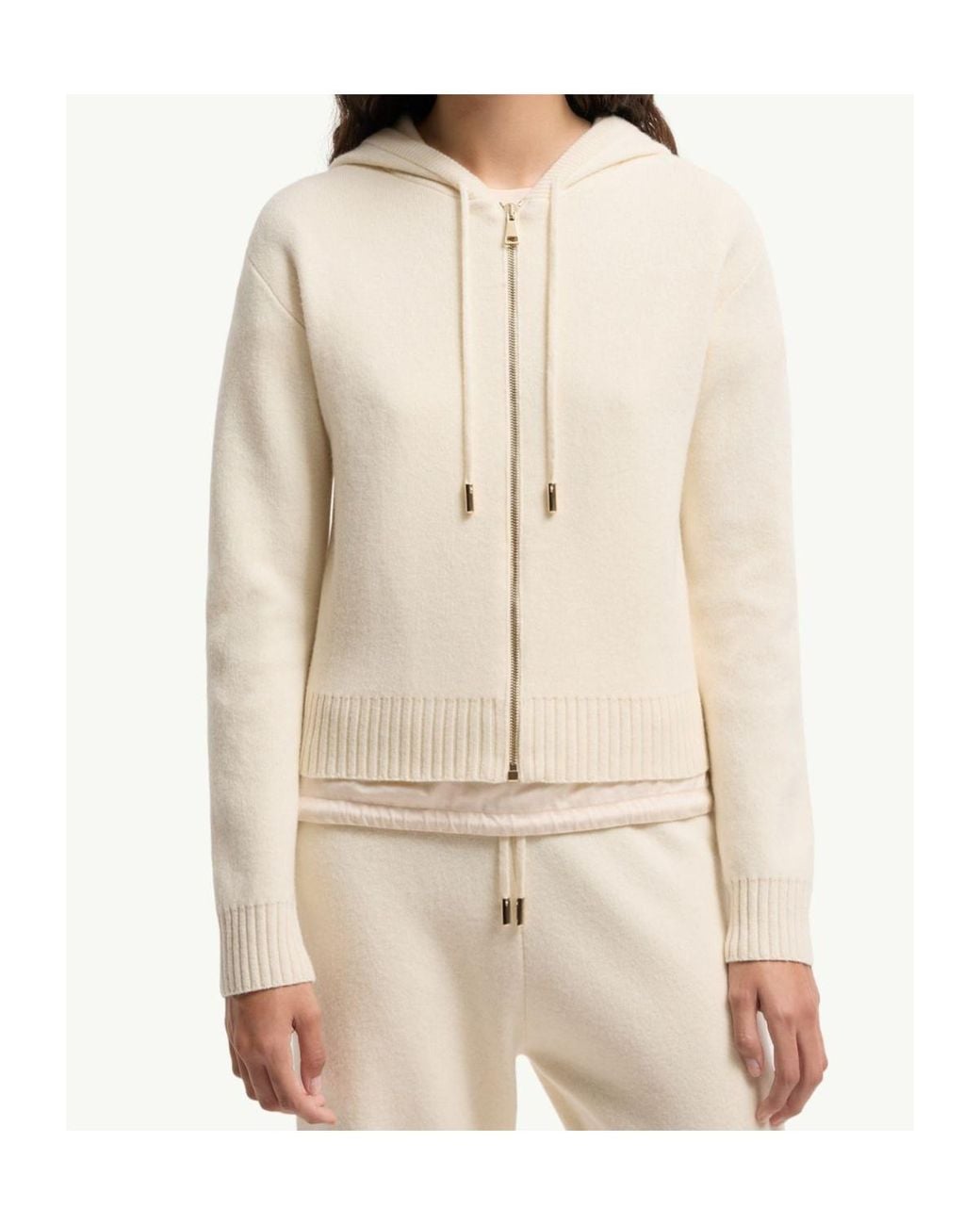 Moncler White Logo Patch Zip-Up Cardigan