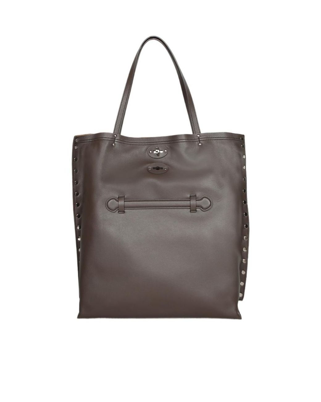 Zanellato Gray Medium A'Spasso Stud-Embellished Leather Tote Bag