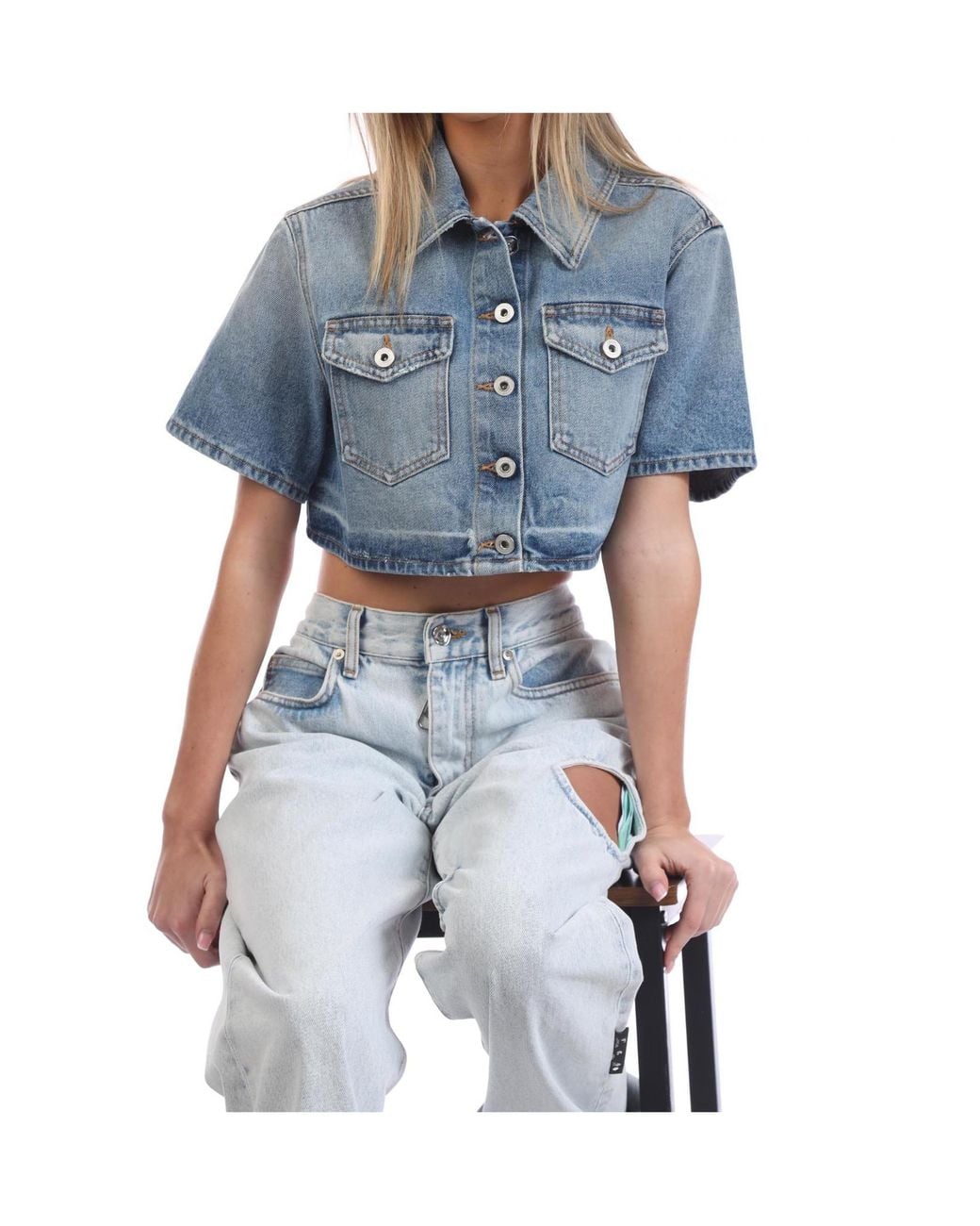 Off-White c/o Virgil Abloh Blue Corporate Cropped Shirt