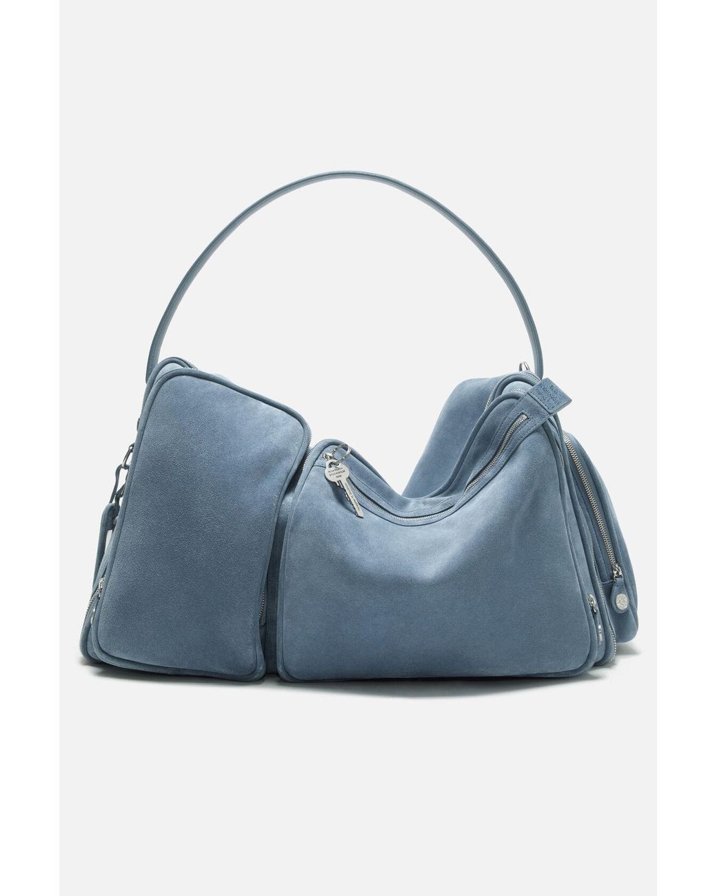 Acne Blue Camero Hotel Suede Multi-Pocket Shoulder Bag