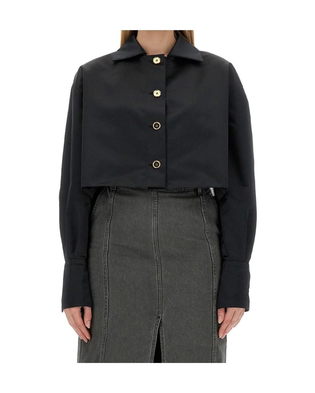 Patou Black Cropped Fit Buttoned Jacket