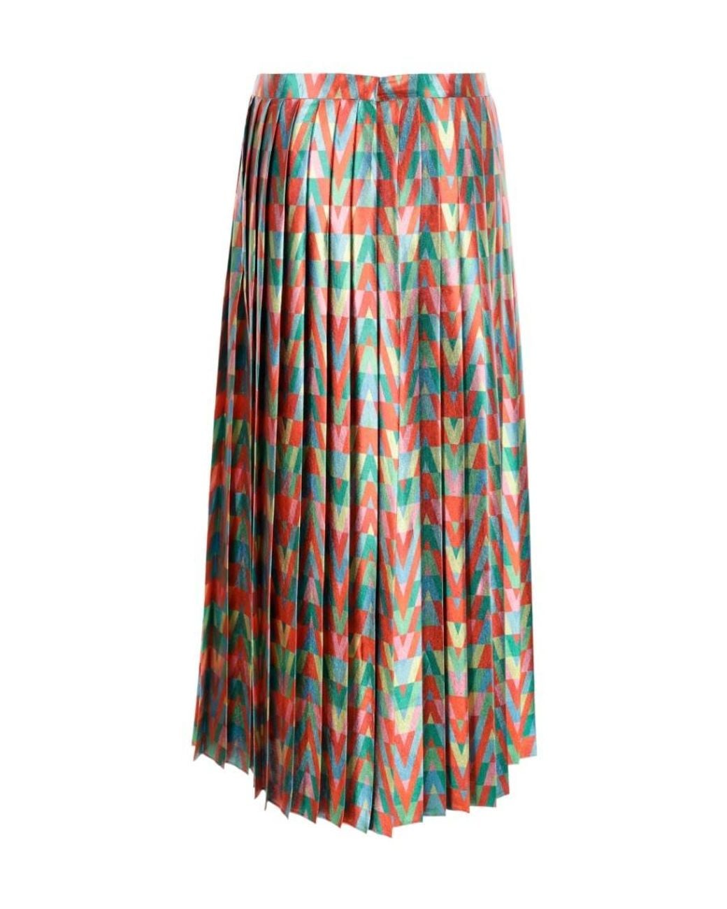 Valentino White V Pattern Pleated Skirt