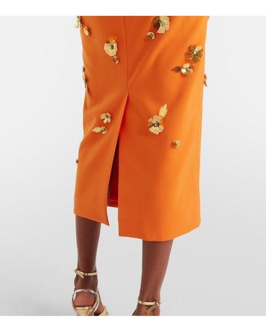 Carolina Herrera Orange Floral-Appliqué Gown