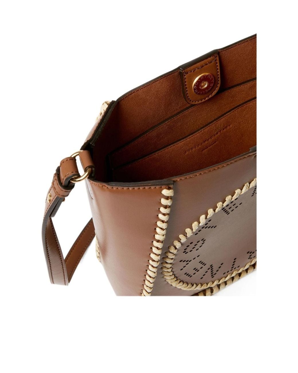 Stella McCartney Brown Raffia Trim Crossbody Bag