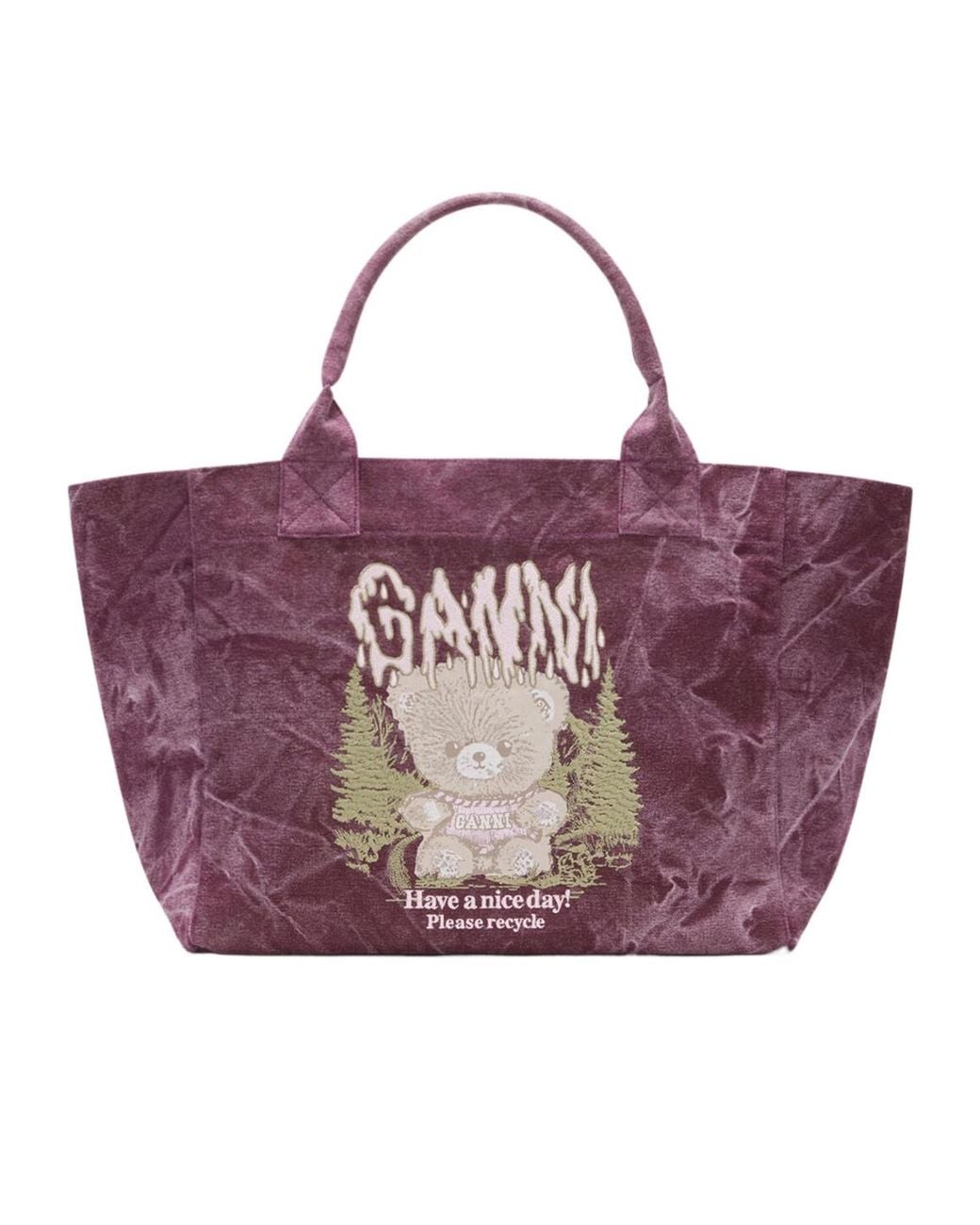 Ganni Purple Medium Snow Teddy Bear Tote Bag