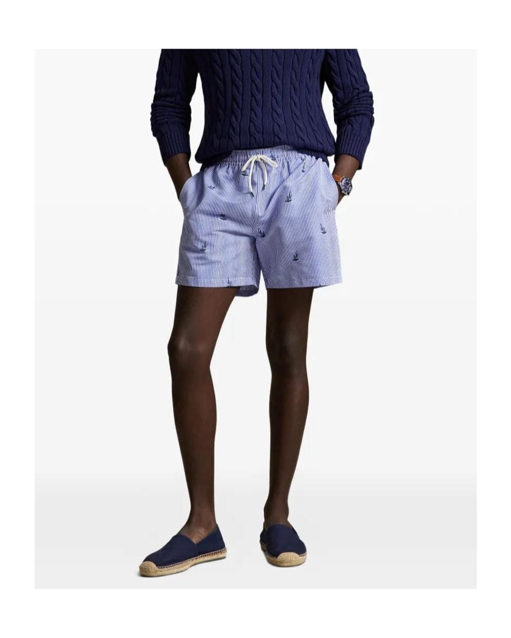 Polo Ralph Lauren Blue Striped Sailboat Swim Trunks for men