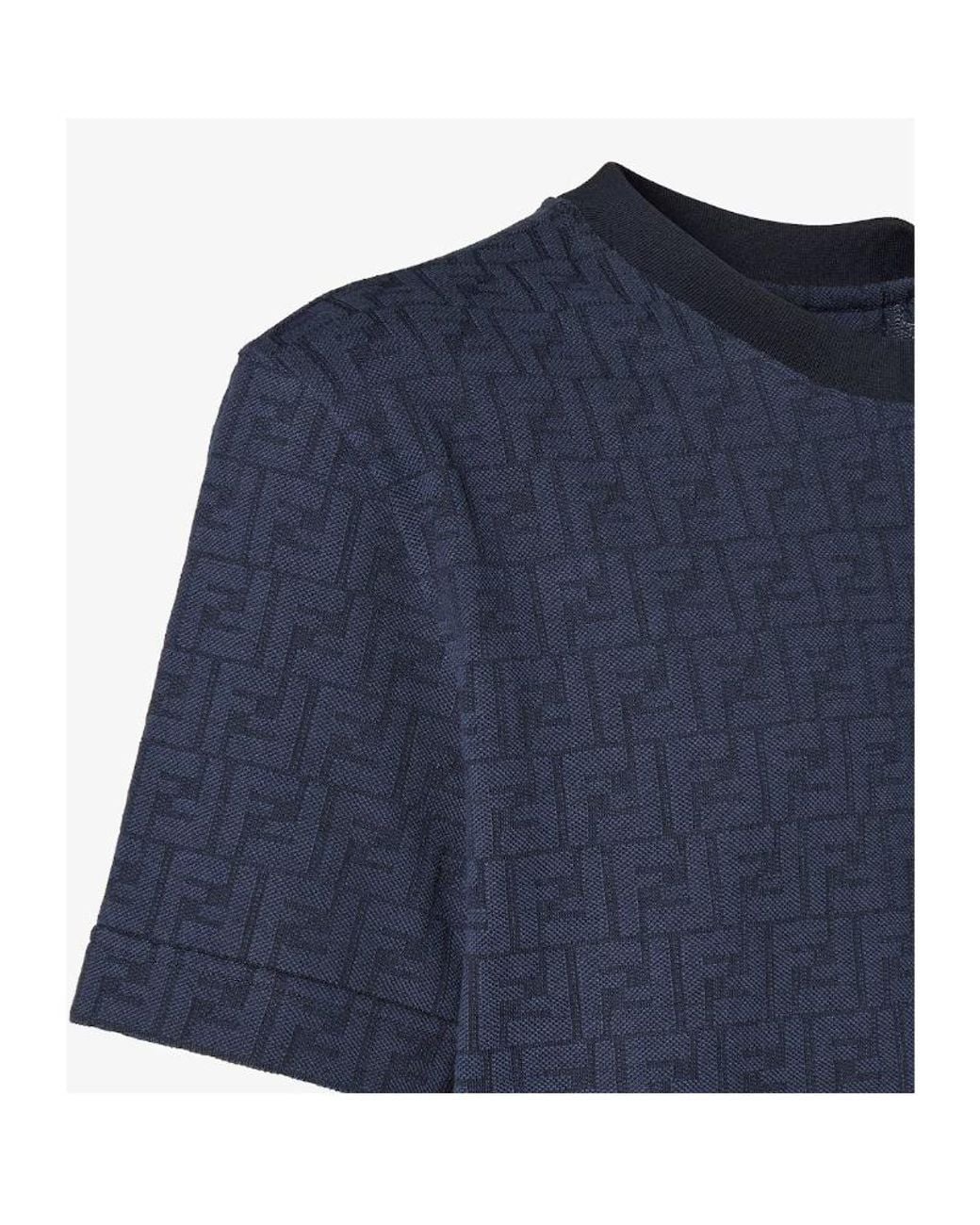 Fendi Blue Logo Detailed Crewneck T-Shirt for men
