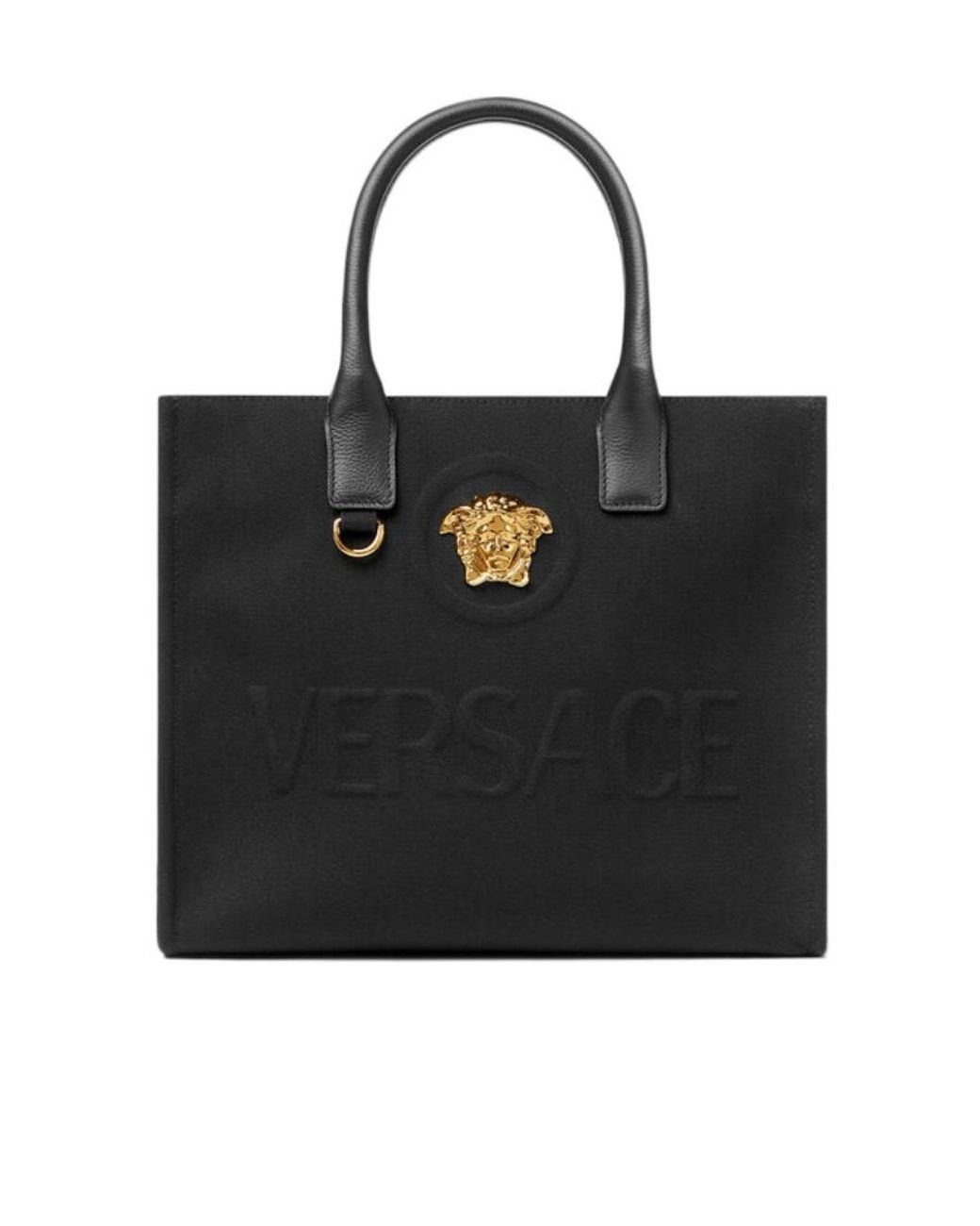 Versace Black Medusa Logo Embossed Tote Bag