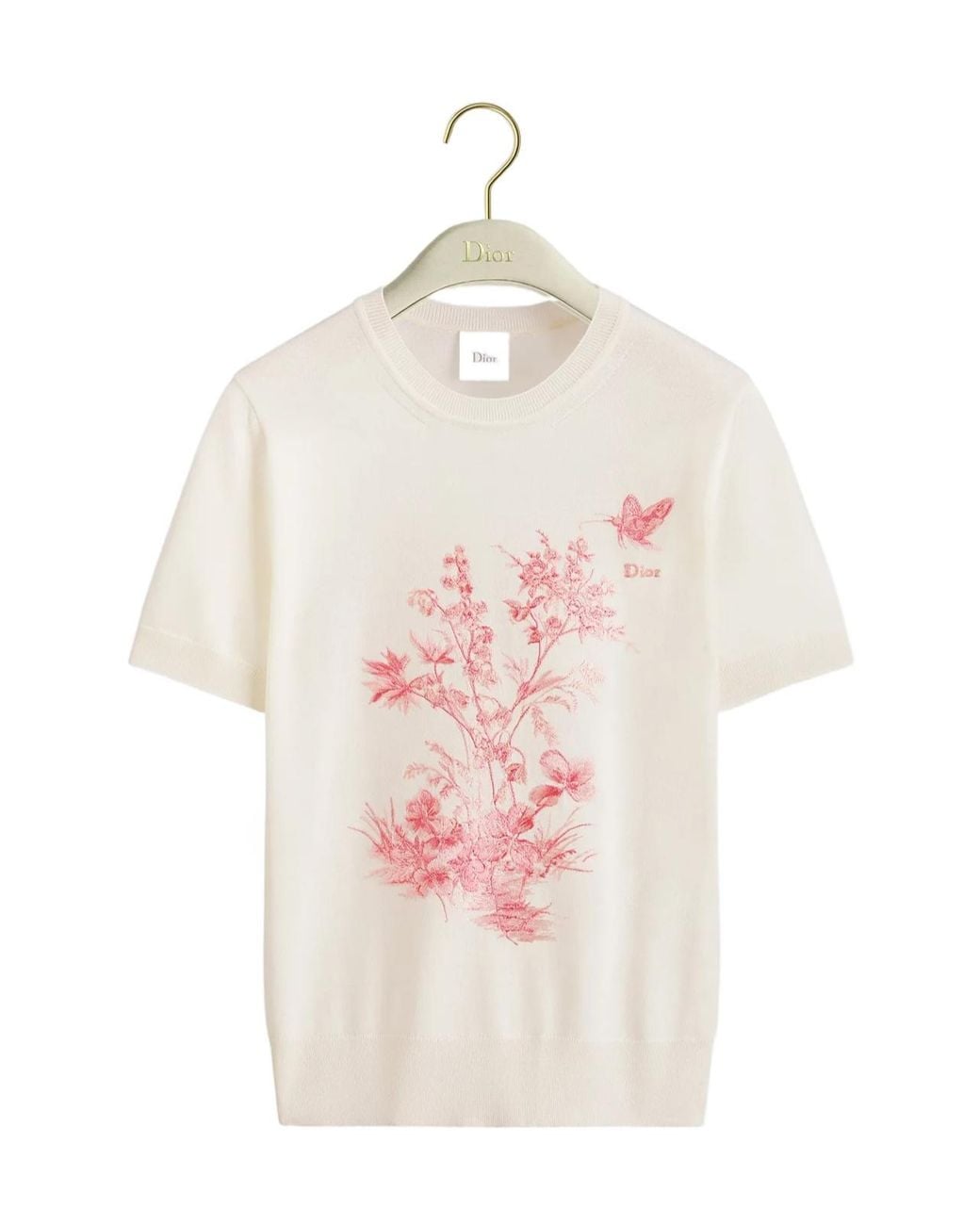 Dior Pink Iviera Embroidered Short-Sleeved Sweater