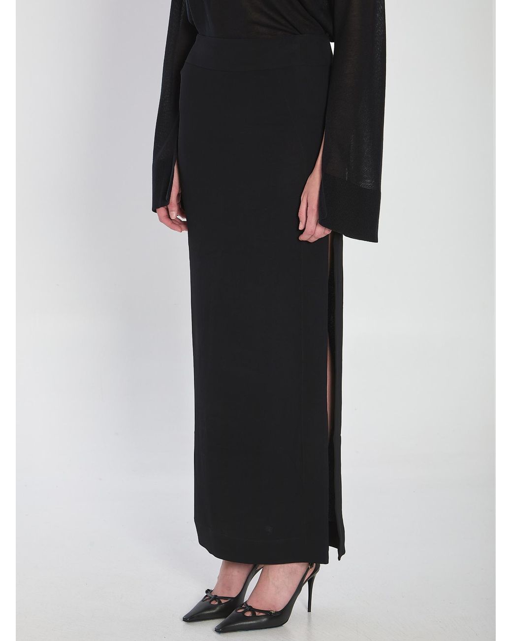 Totême  Black Totême Side Slit Slim Fit Midi Skirt