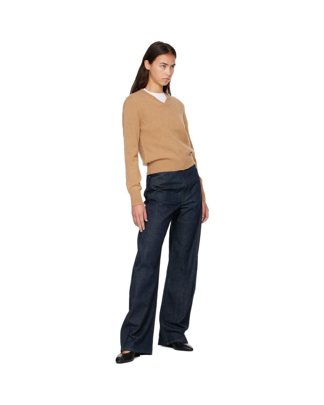 &Daughter Natural V-Neck Wool Knit Sweater