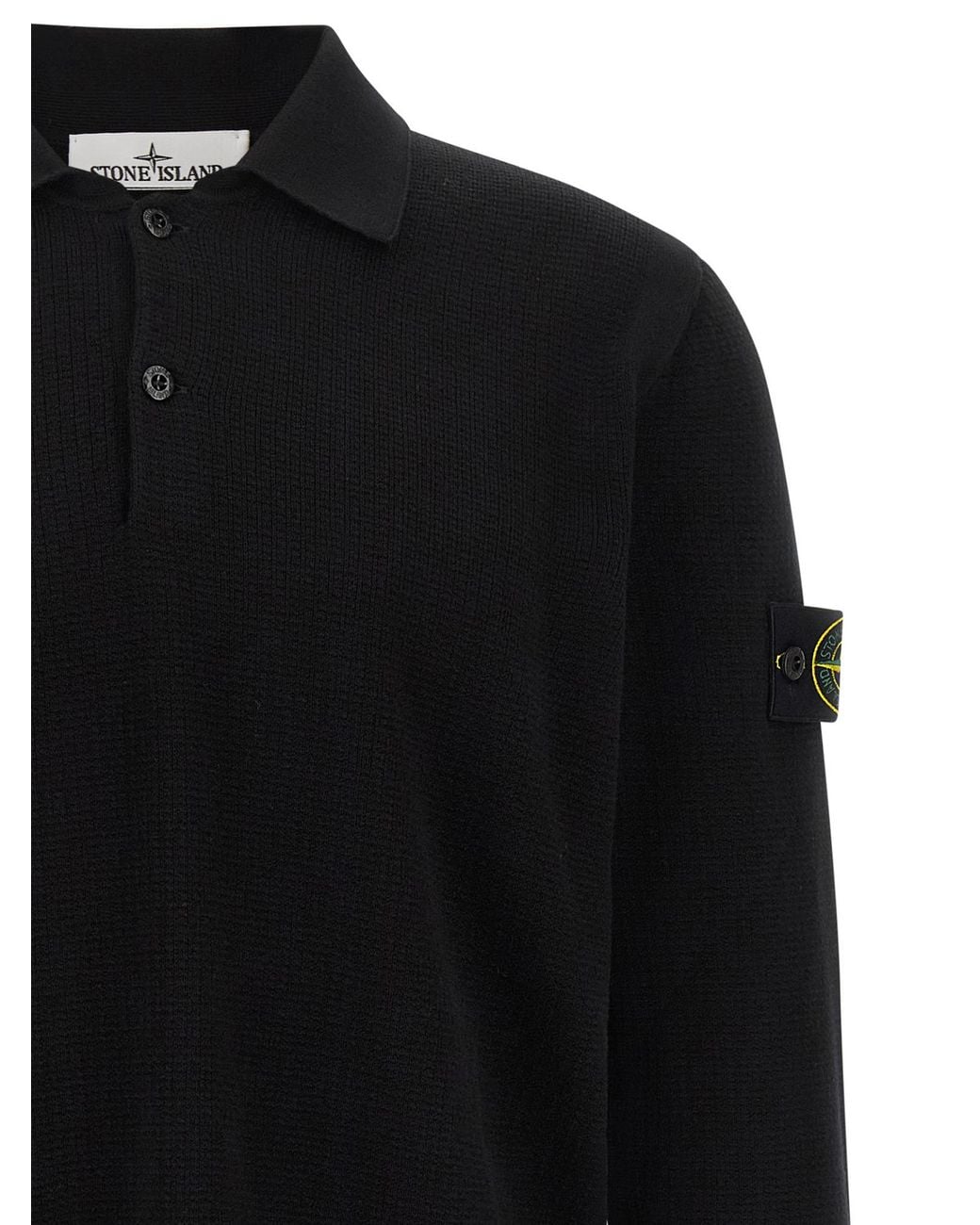 Stone Island Black Long-Sleeve Knit Polo Shirt for men