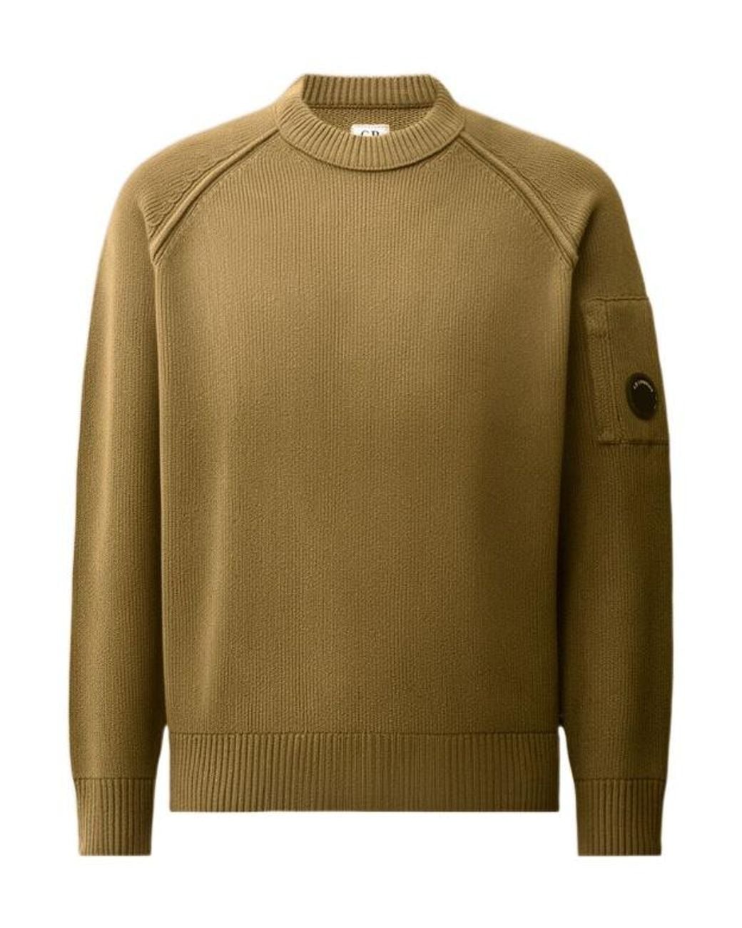C P Company Green Chenille Cotton Lens Crewneck Sweater for men