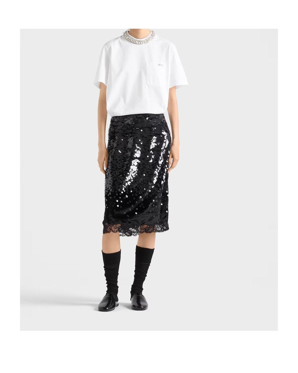 Prada White Embellished Crewneck T-Shirt