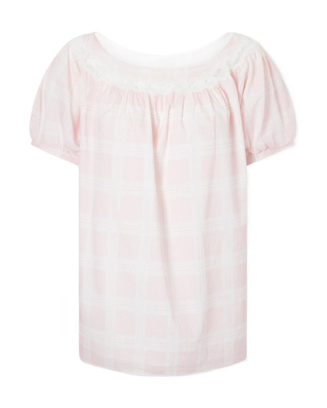 Posse White Lace-Trimmed Checked Cotton Blouse