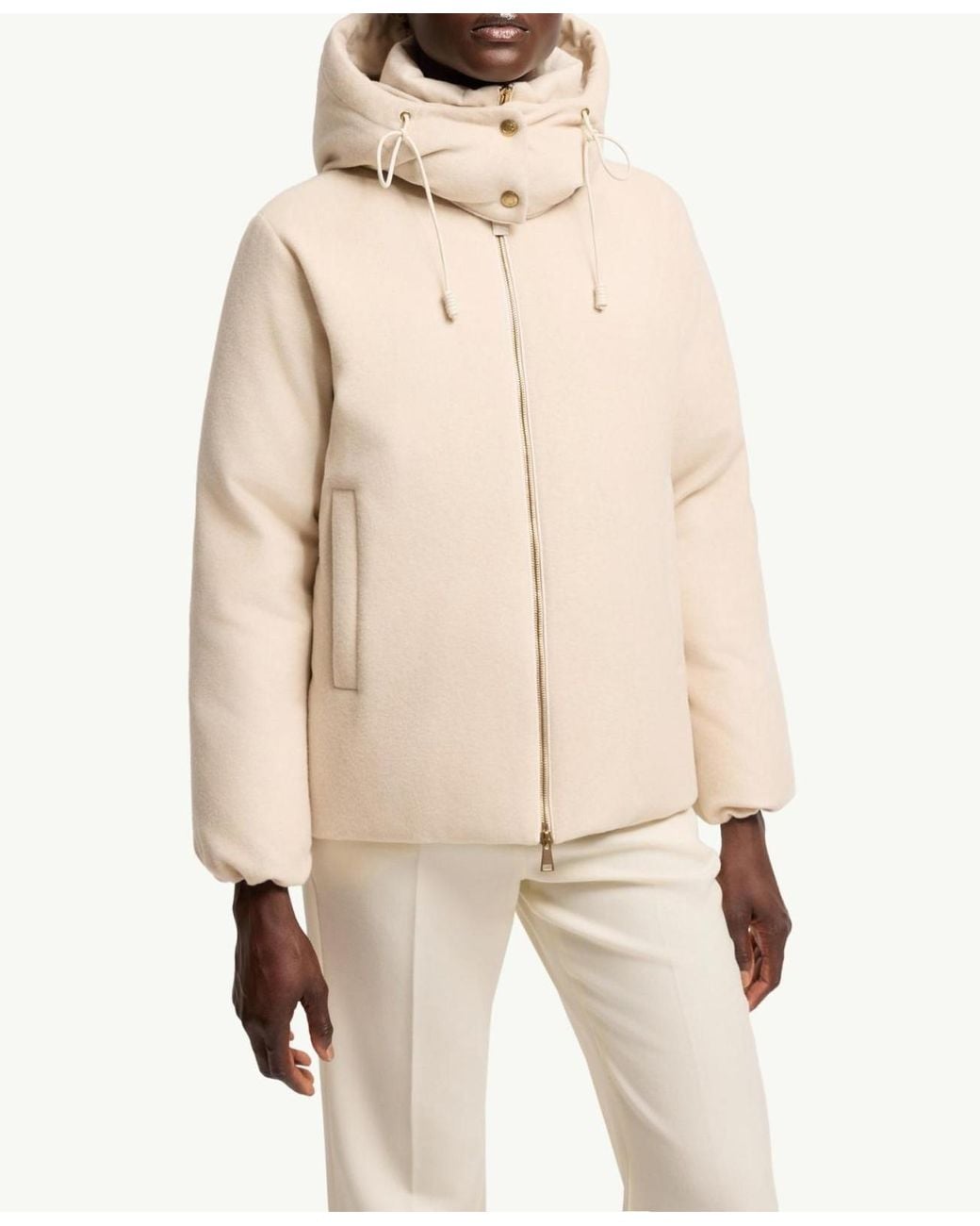 Moncler Natural Vivante Hooded Wool Cashmere Short Down Jacket