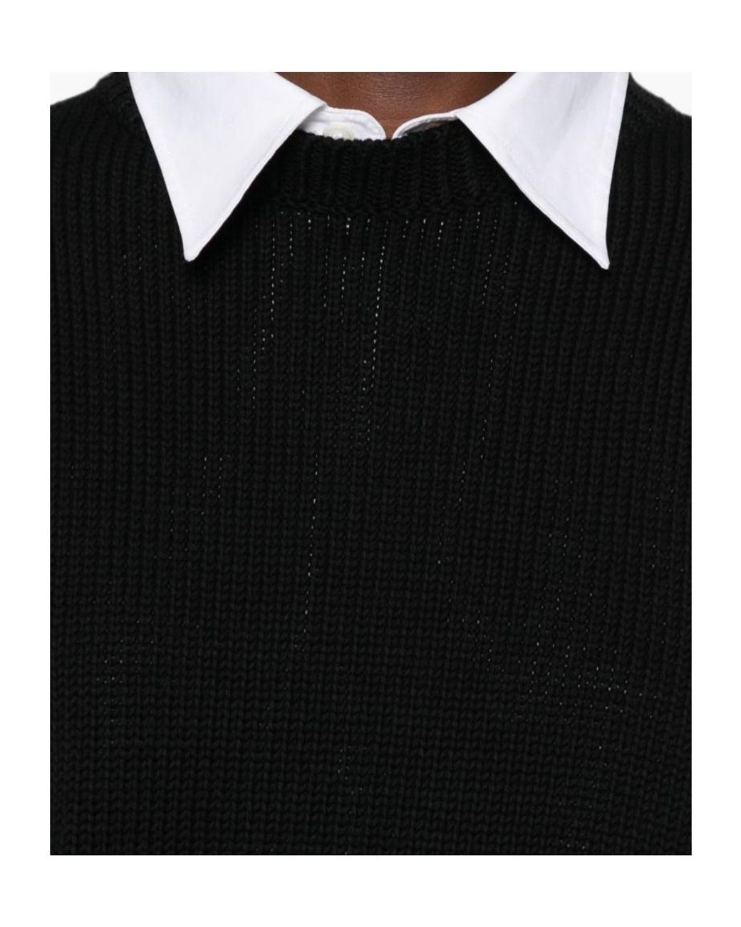 Totême Black Totême Ribbed Crew Neck Knitted Sweater