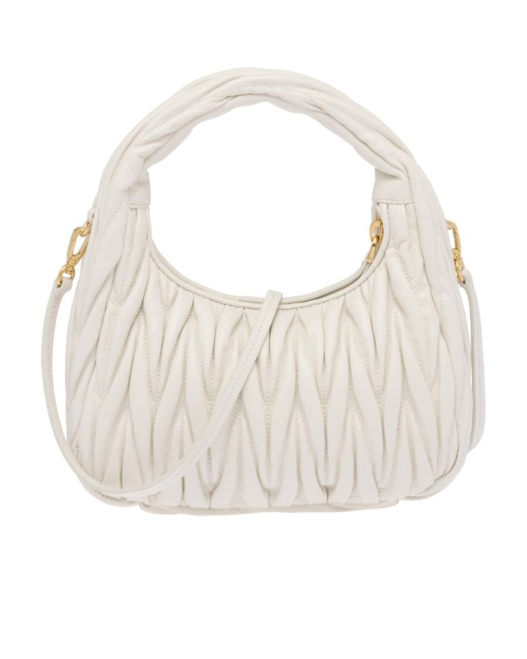 Miu Miu White Miu Wander Matelassé Nappa Leather Mini Hobo Bag