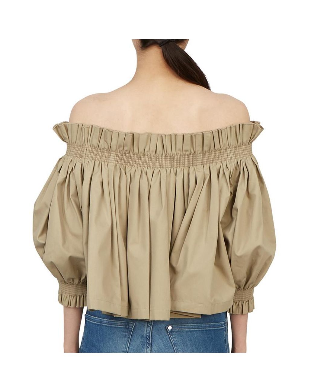 Dior Natural Christian Gathered Puff-Sleeved Cropped Blouse