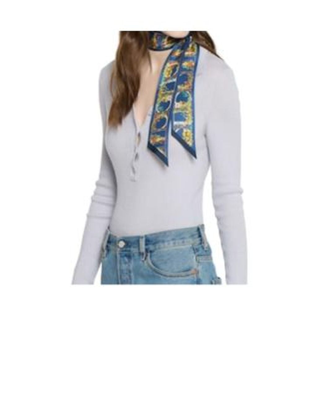 Gucci Blue Printed Silk Twill Neck Bow