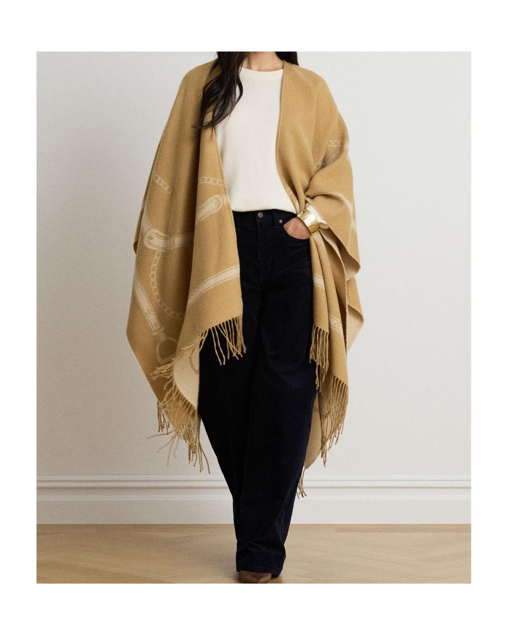Ralph Lauren Brown Open-Front Fringed Poncho