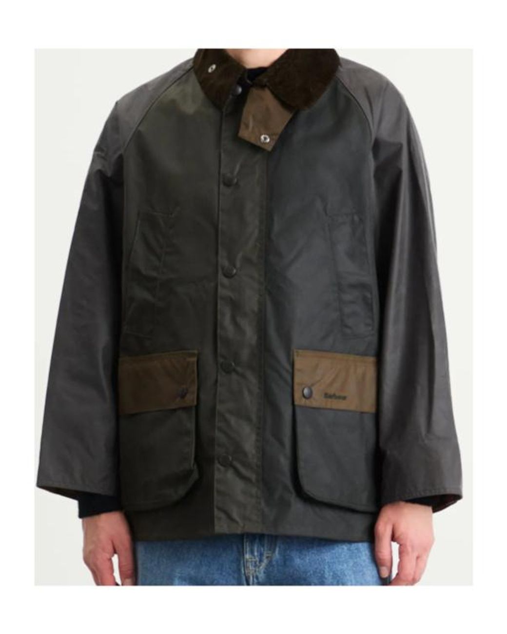 Barbour Gray Patchwork Os Bdl Buttoned Wax Jacket for men