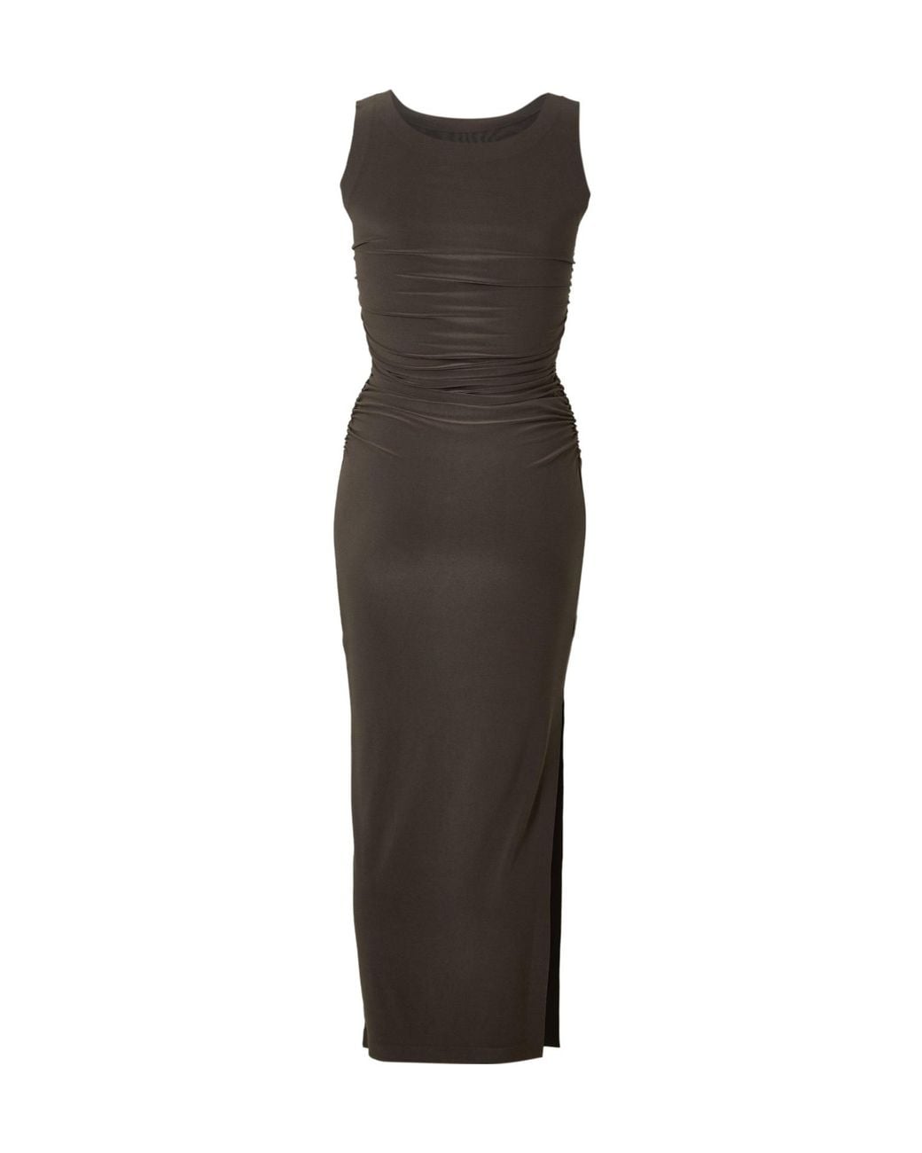 Norma Kamali Brown Pleated Detail Dress