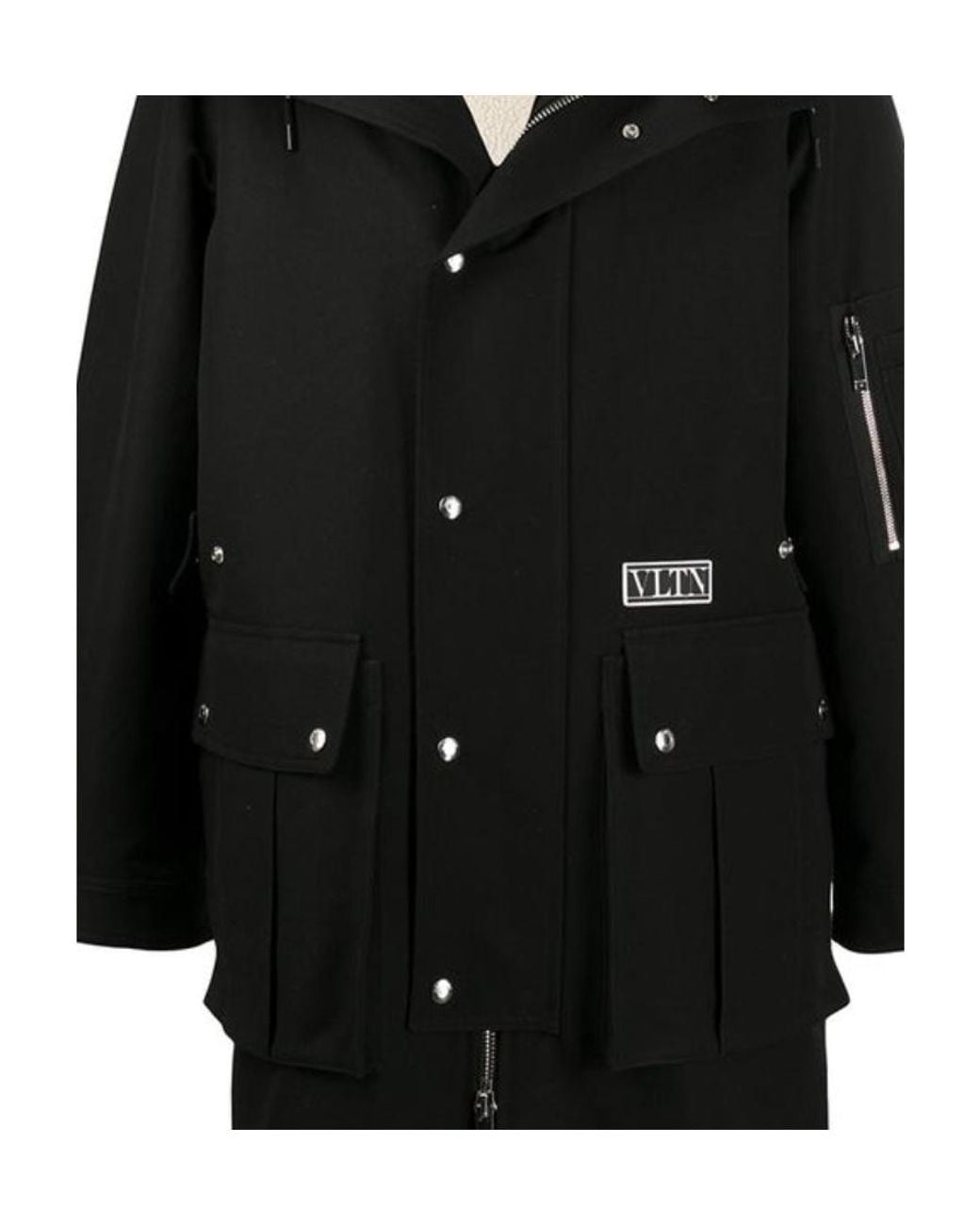 Valentino Black Drawstring-Hood Shearling Coat for men