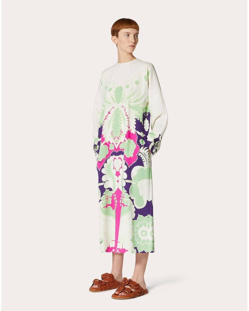 Valentino White Floral Print Silk Midi Dress