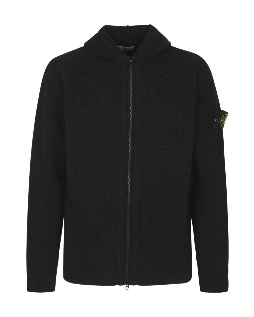 Stone Island Black Logo Patch Hooded Cardigan for men