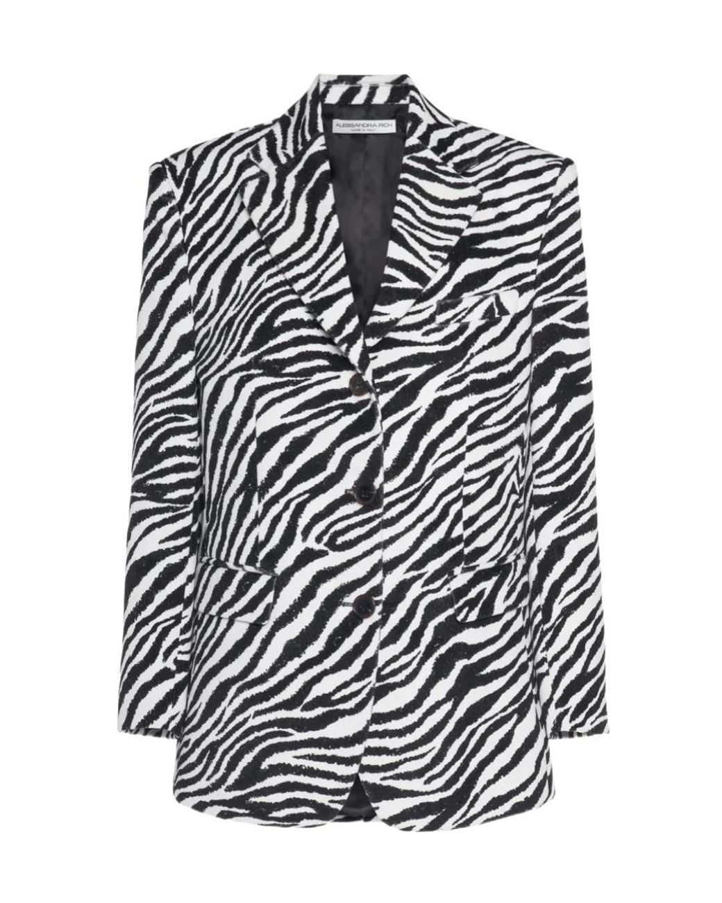 Alessandra Rich White Zebra-Printed Single-Breasted Tailored Blazer