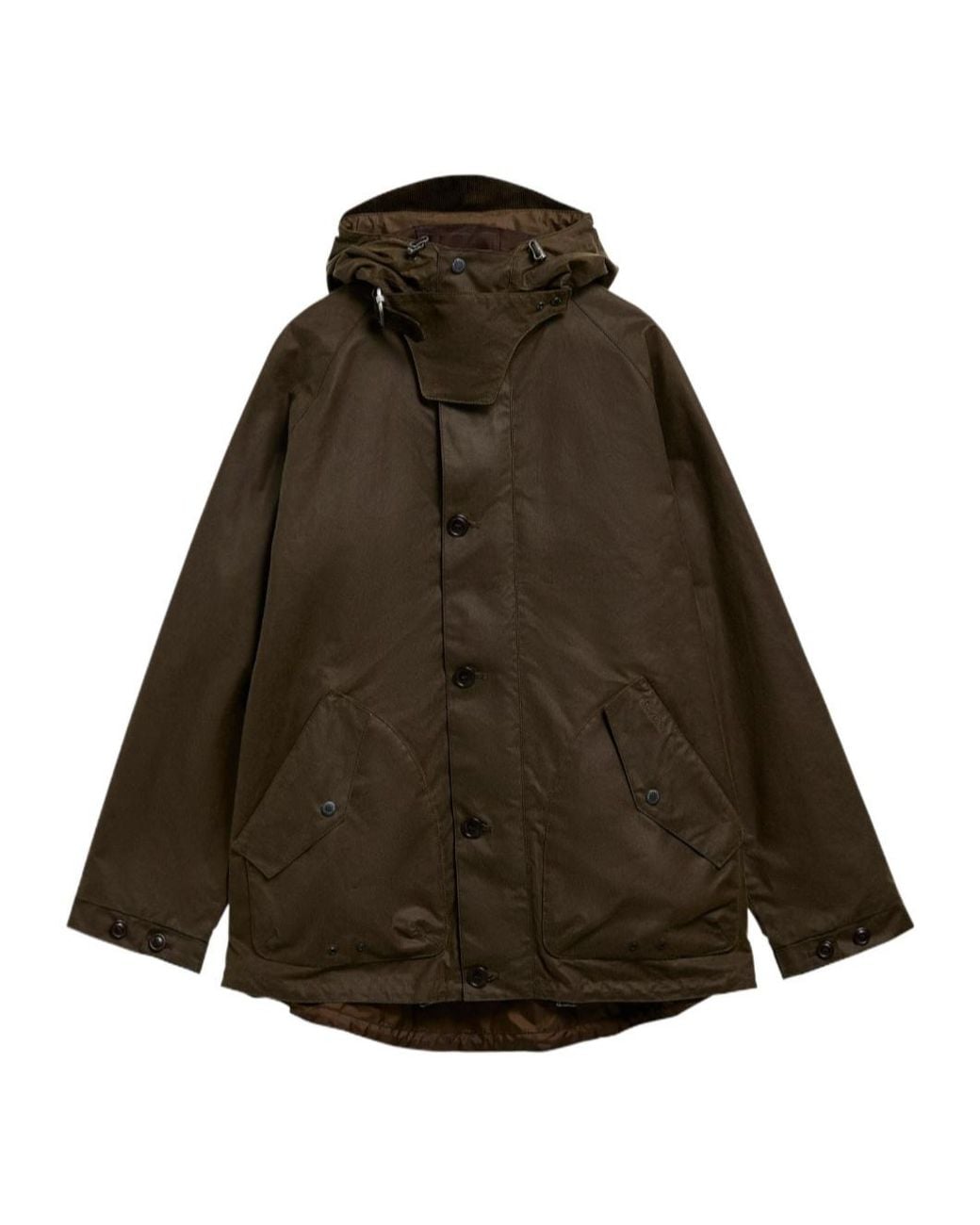 Barbour Brown Hooded Button-Fastening Waxed Coat for men