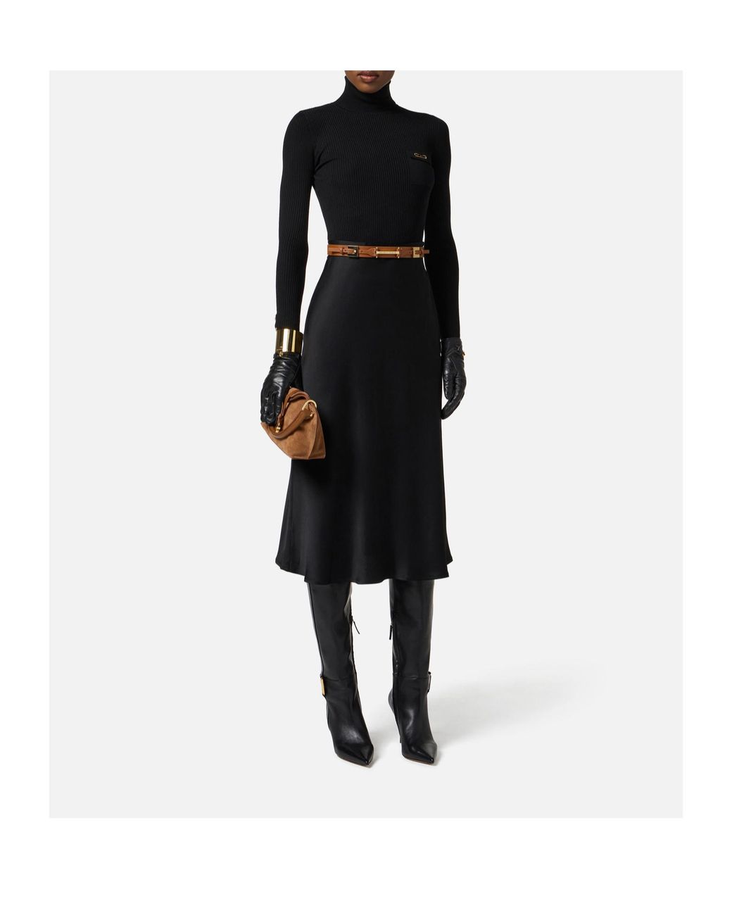 Elisabetta Franchi Black Turtleneck Long-Sleeved Dress