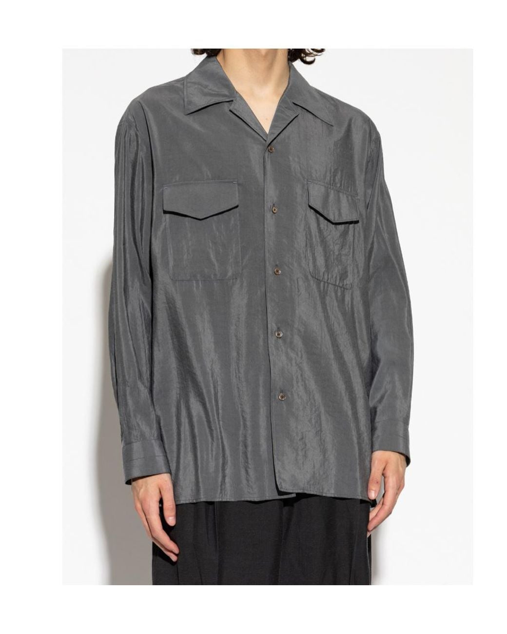 Lemaire Gray Textured Pocket Shirts for men