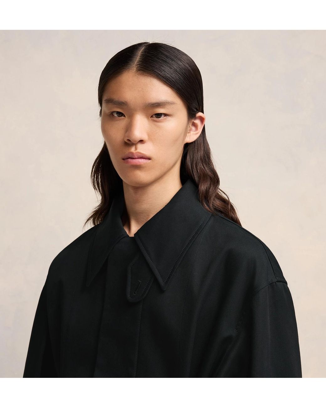 AMI Black Belted Cotton Trench Coat for men