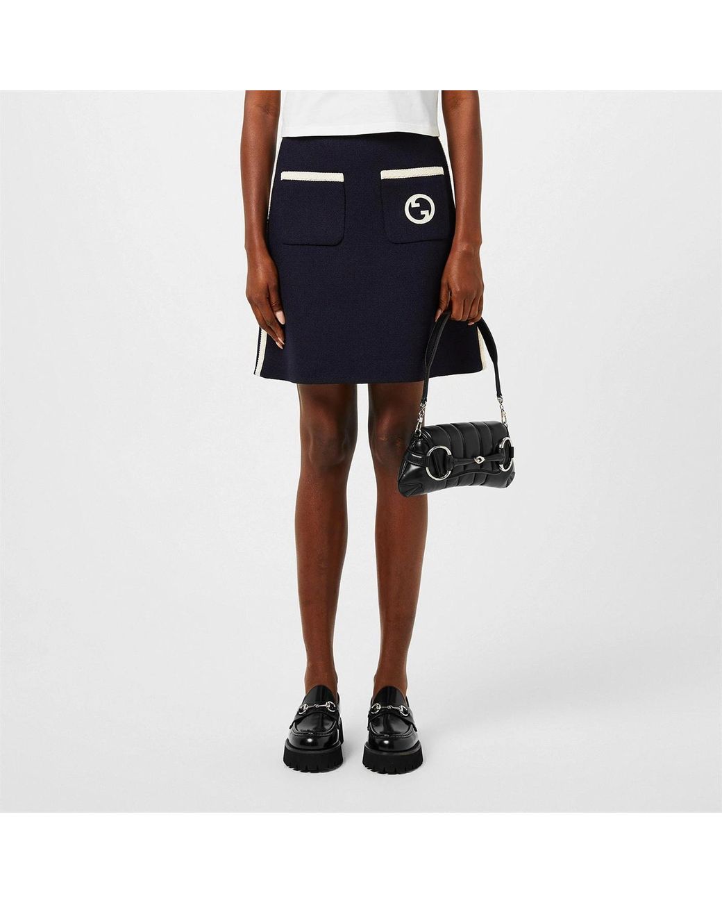 Gucci Blue Retro Tweed Wool Skirt