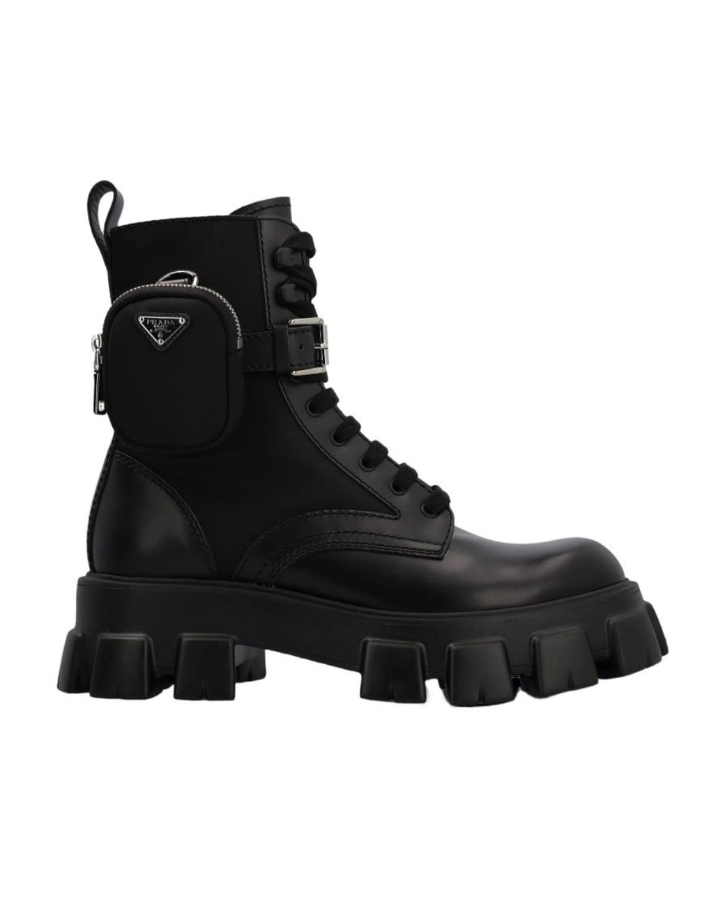 Prada Black Round Head Lace-Up Short Boots With High Side for men