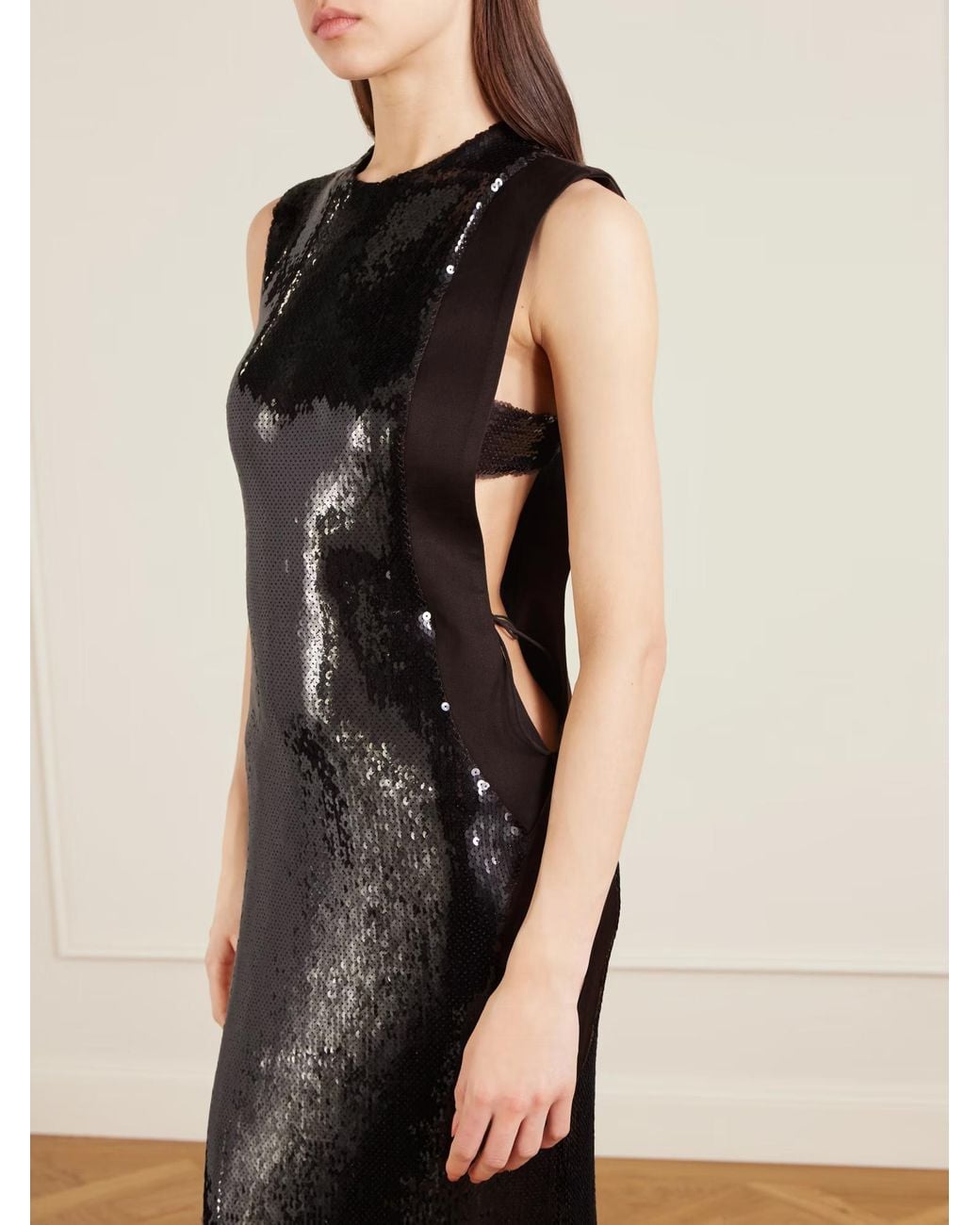 Christopher Esber Black Opaline Sequin Cutaway Dress