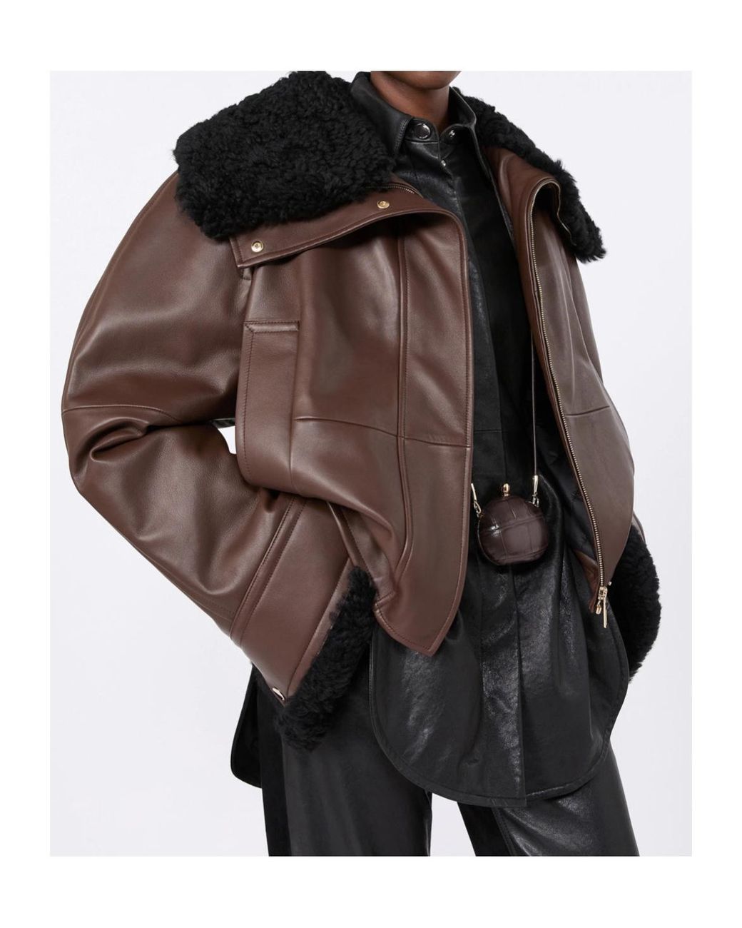 Sportmax Brown Short Padded Leather Jacket