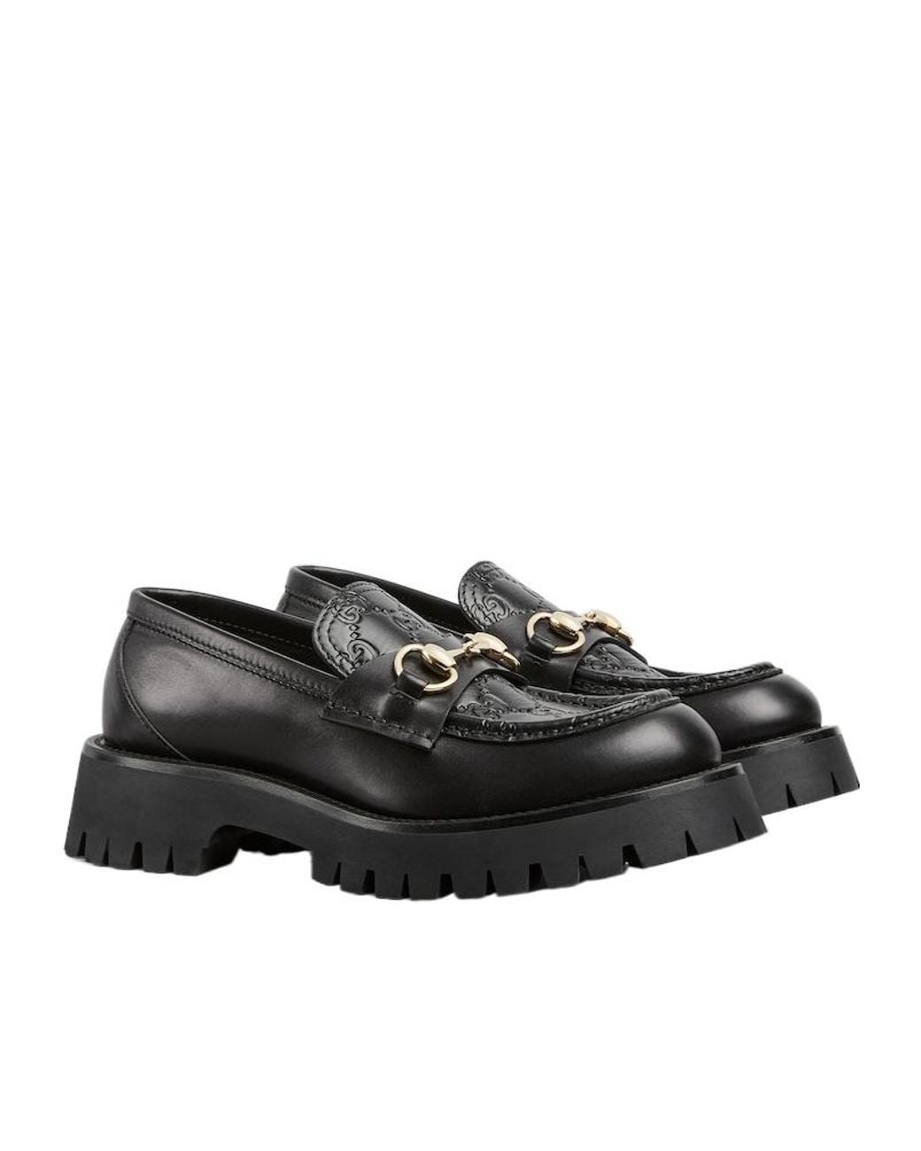 Gucci Black Lug Sole Horsebit Loafers