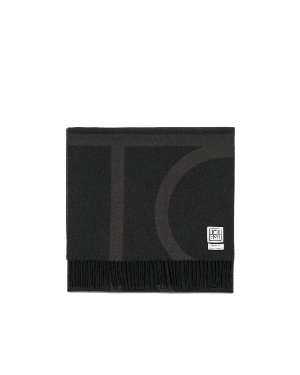 Totême Black Totême Monogram Jacquard Fringed-Edge Scarf
