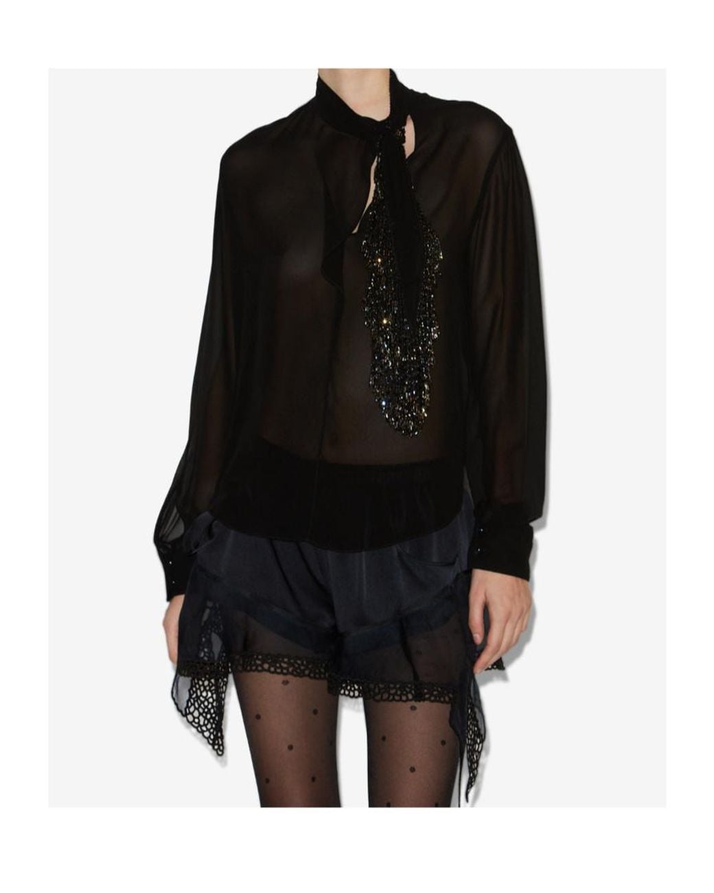 Isabel Marant Black Elaura Satin Pussy Bow Blouse