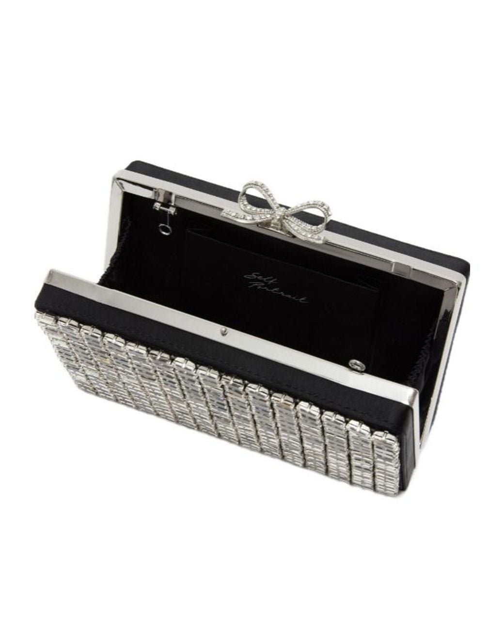 Self-Portrait Black Crystal Bow Clutch Bag
